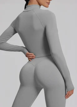 SculptMe Longline Form-Fitting Seamless Thumb Hole Twill Knit Half-Zip Top