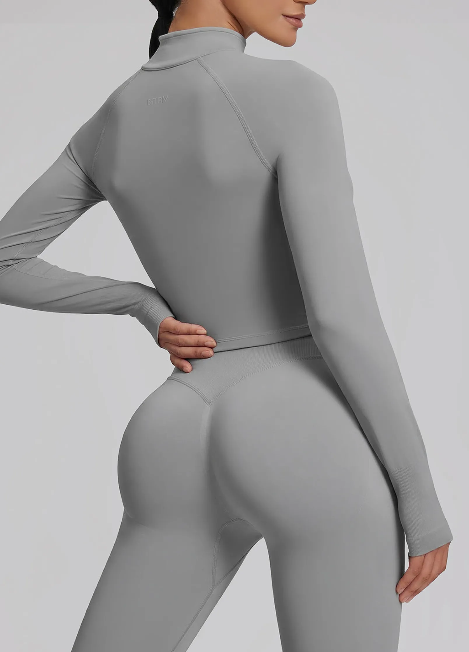 SculptMe Longline Form-Fitting Seamless Thumb Hole Twill Knit Half-Zip Top