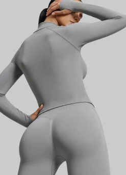 SculptMe Longline Form-Fitting Seamless Thumb Hole Twill Knit Half-Zip Top