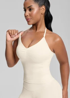 SculptMe Longline Halterneck Form-Fitting Built-in Bra Twill Knit Tank Top