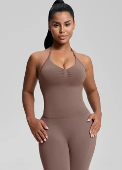 SculptMe Longline Halterneck Form-Fitting Built-in Bra Twill Knit Tank Top