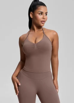 SculptMe Longline Halterneck Form-Fitting Built-in Bra Twill Knit Tank Top