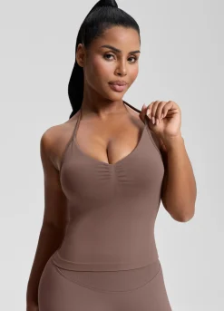 SculptMe Longline Halterneck Form-Fitting Built-in Bra Twill Knit Tank Top