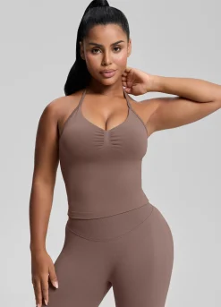 SculptMe Longline Halterneck Form-Fitting Built-in Bra Twill Knit Tank Top