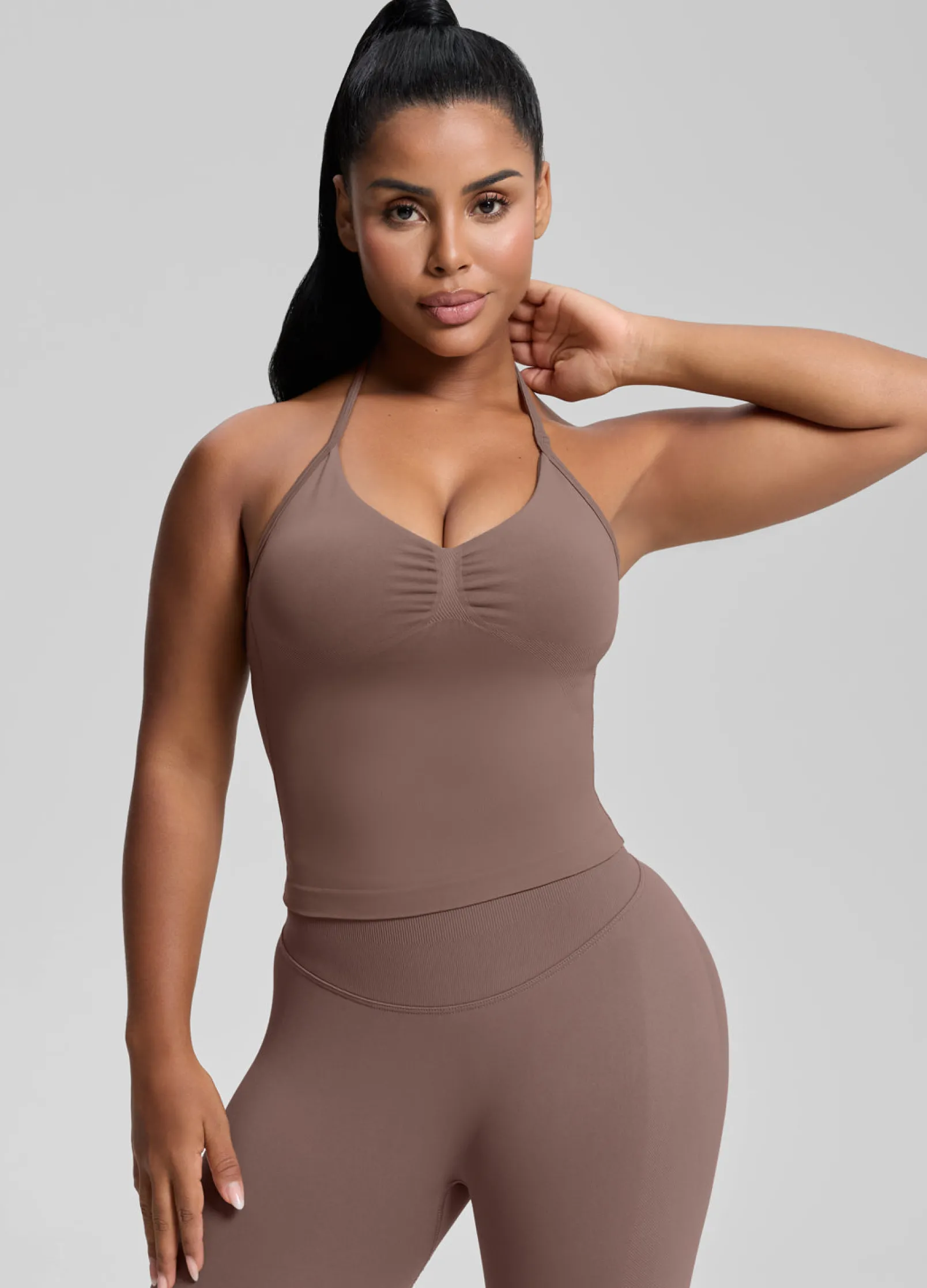 SculptMe Longline Halterneck Form-Fitting Built-in Bra Twill Knit Tank Top