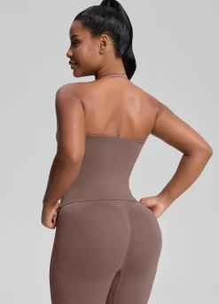 SculptMe Longline Halterneck Form-Fitting Built-in Bra Twill Knit Tank Top