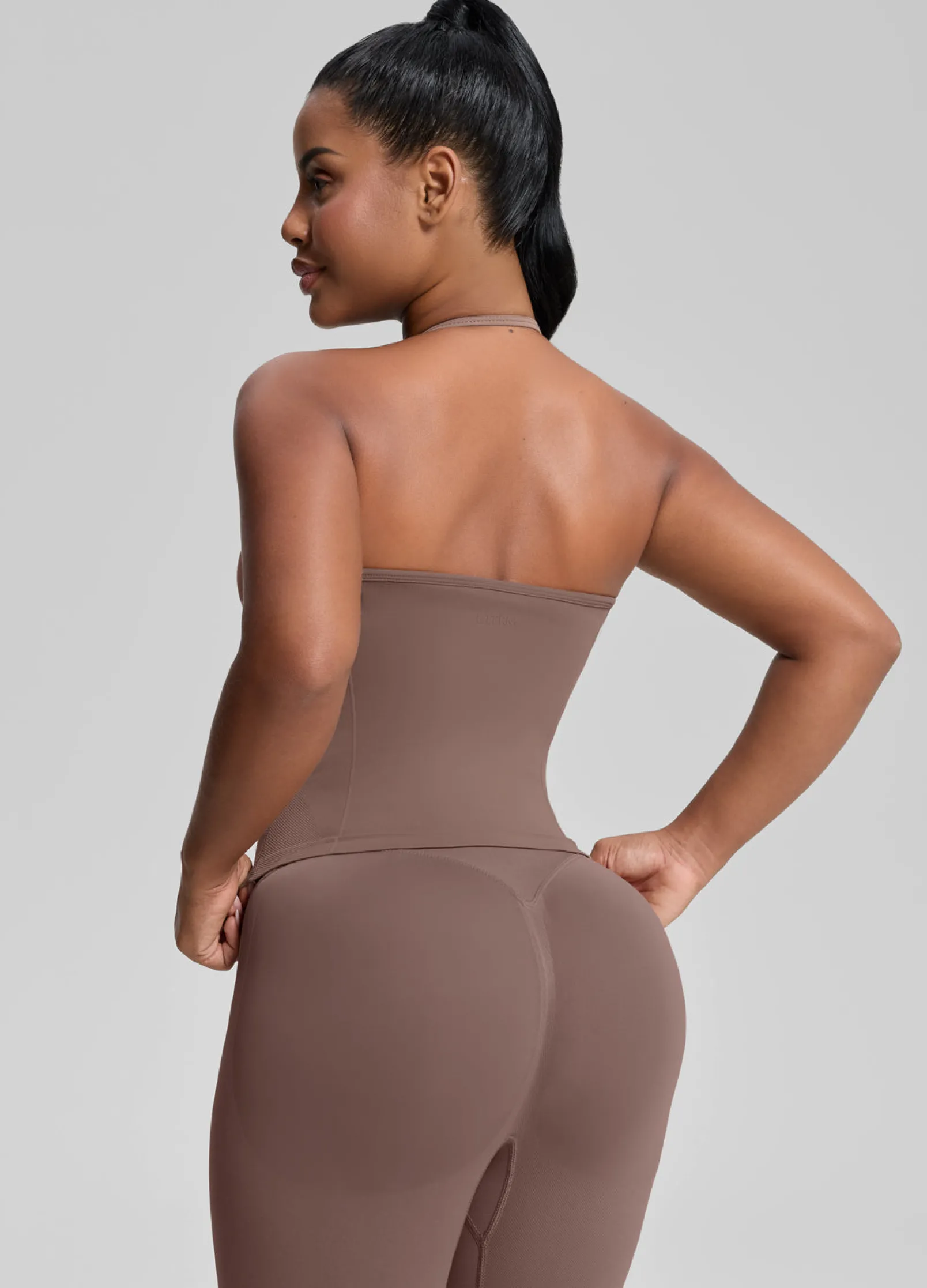 SculptMe Longline Halterneck Form-Fitting Built-in Bra Twill Knit Tank Top