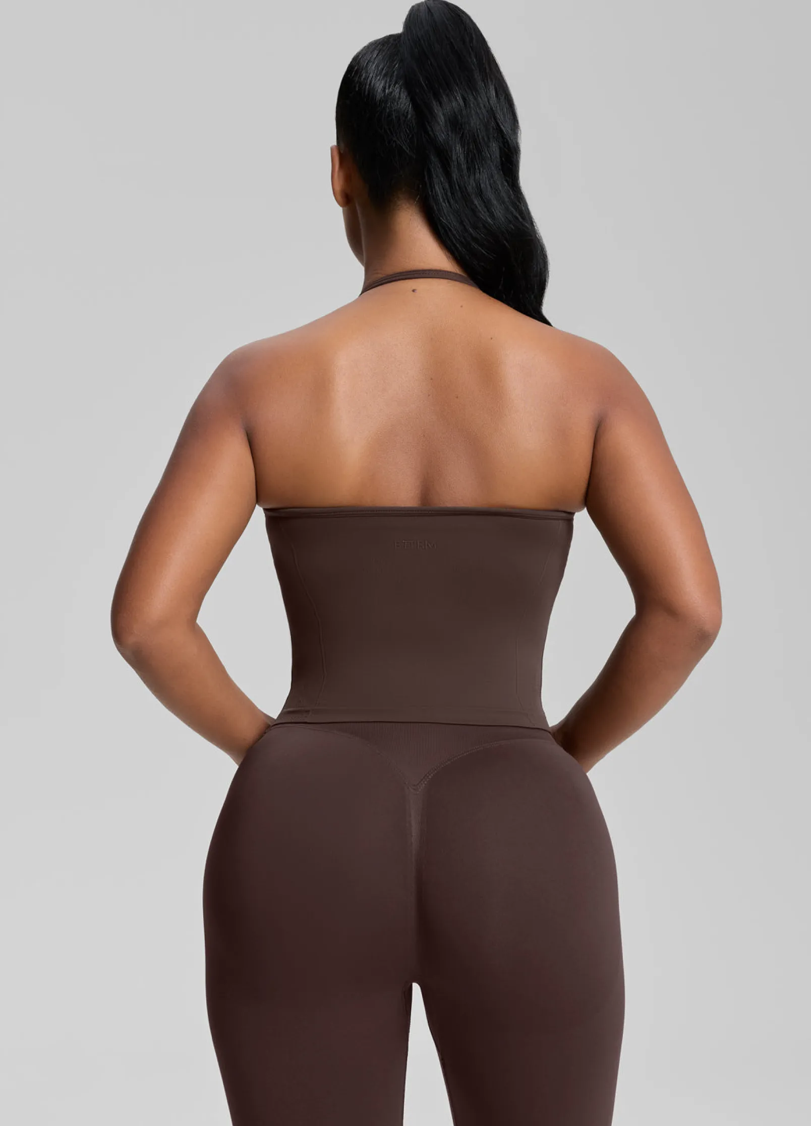 SculptMe Longline Halterneck Form-Fitting Built-in Bra Twill Knit Tank Top