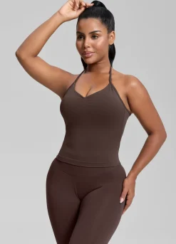 SculptMe Longline Halterneck Form-Fitting Built-in Bra Twill Knit Tank Top