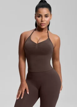 SculptMe Longline Halterneck Form-Fitting Built-in Bra Twill Knit Tank Top