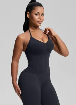SculptMe Longline Halterneck Form-Fitting Built-in Bra Twill Knit Tank Top